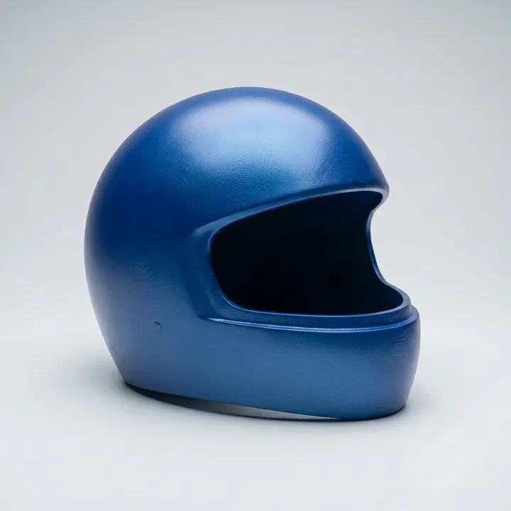 Blue 3D-printed helmet with a 2k base colour coat, satin and unsealed