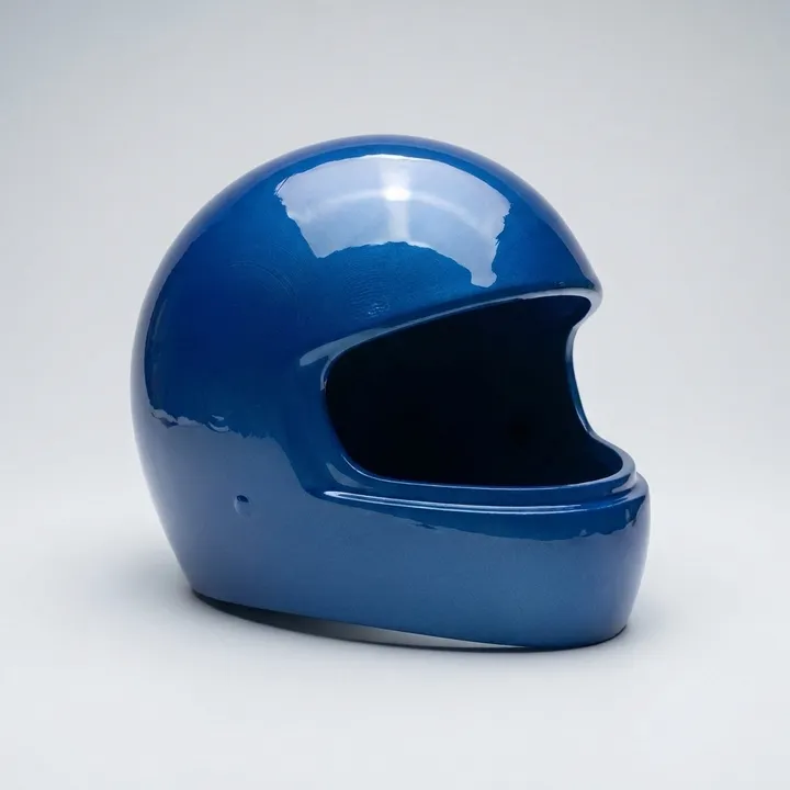 The same blue helmet under a glossy 2k clear coat