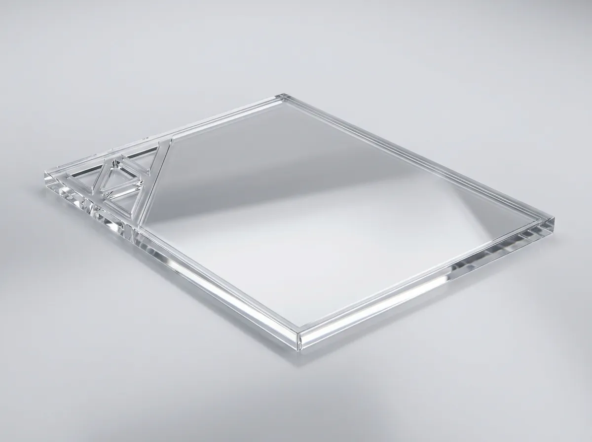Flat sheet of laser-cut clear acrylic, fully transparent with crisp polished edges