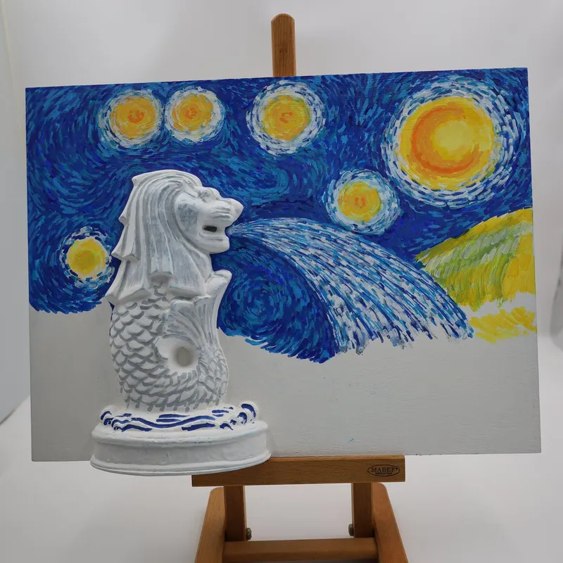 A 3D figure mounted on a canvas, ready to paint
