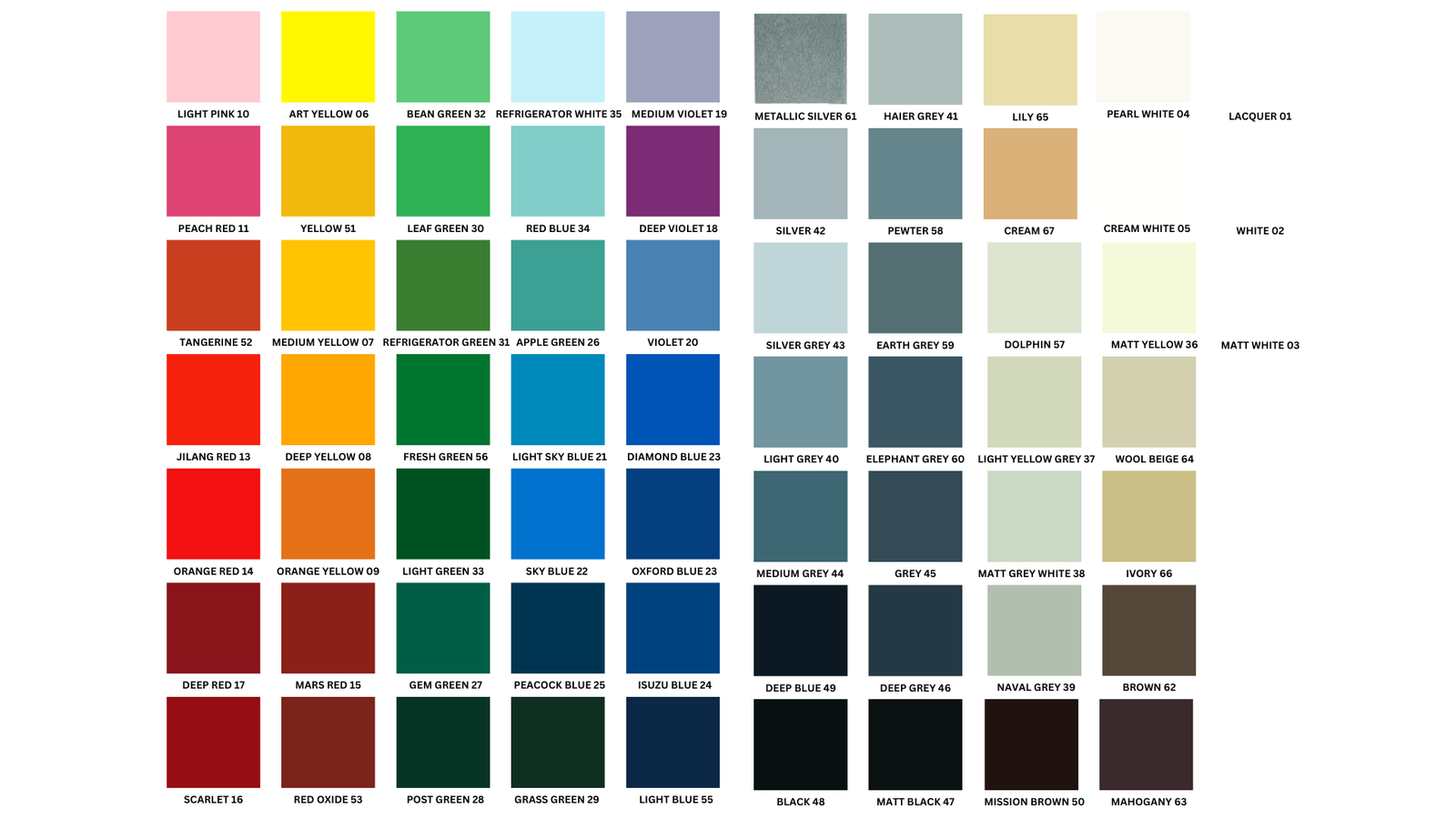 Spray Paint Color Catalogue