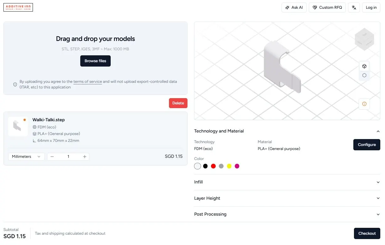 Instant quotation for ordering 3D prints.