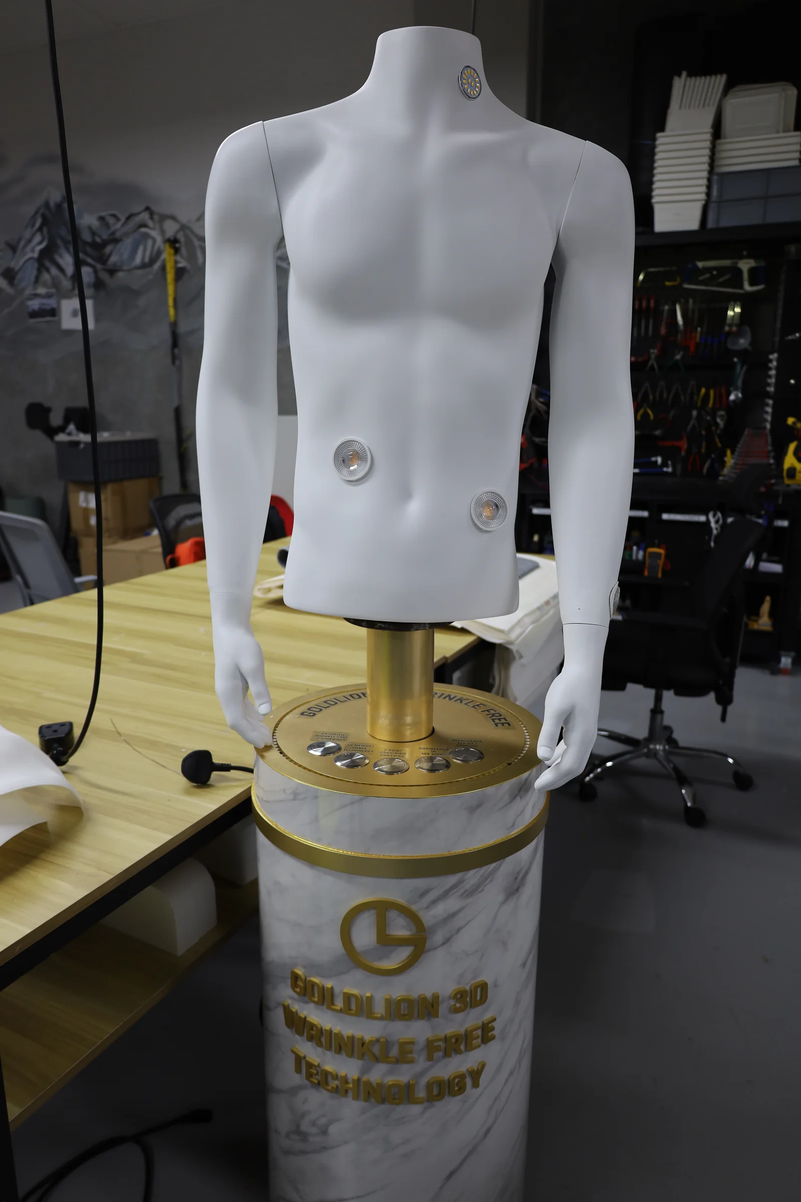 Goldlion Interactive Shirt Display — Opened the torso for the warm LED modules and seated them flush