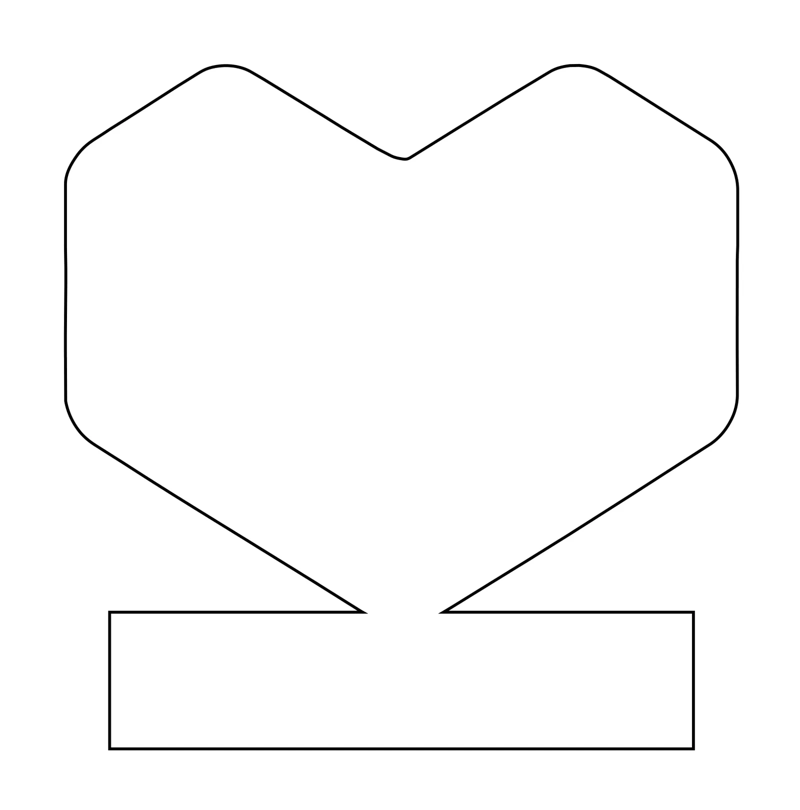 Black line drawing of the cutting outline: the heart's point narrowing down into a rectangular base