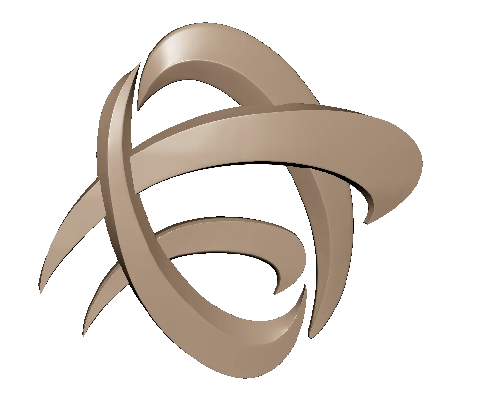 A 3D render of the PSA logo mark on its own, showing how the swooshes layer over one another