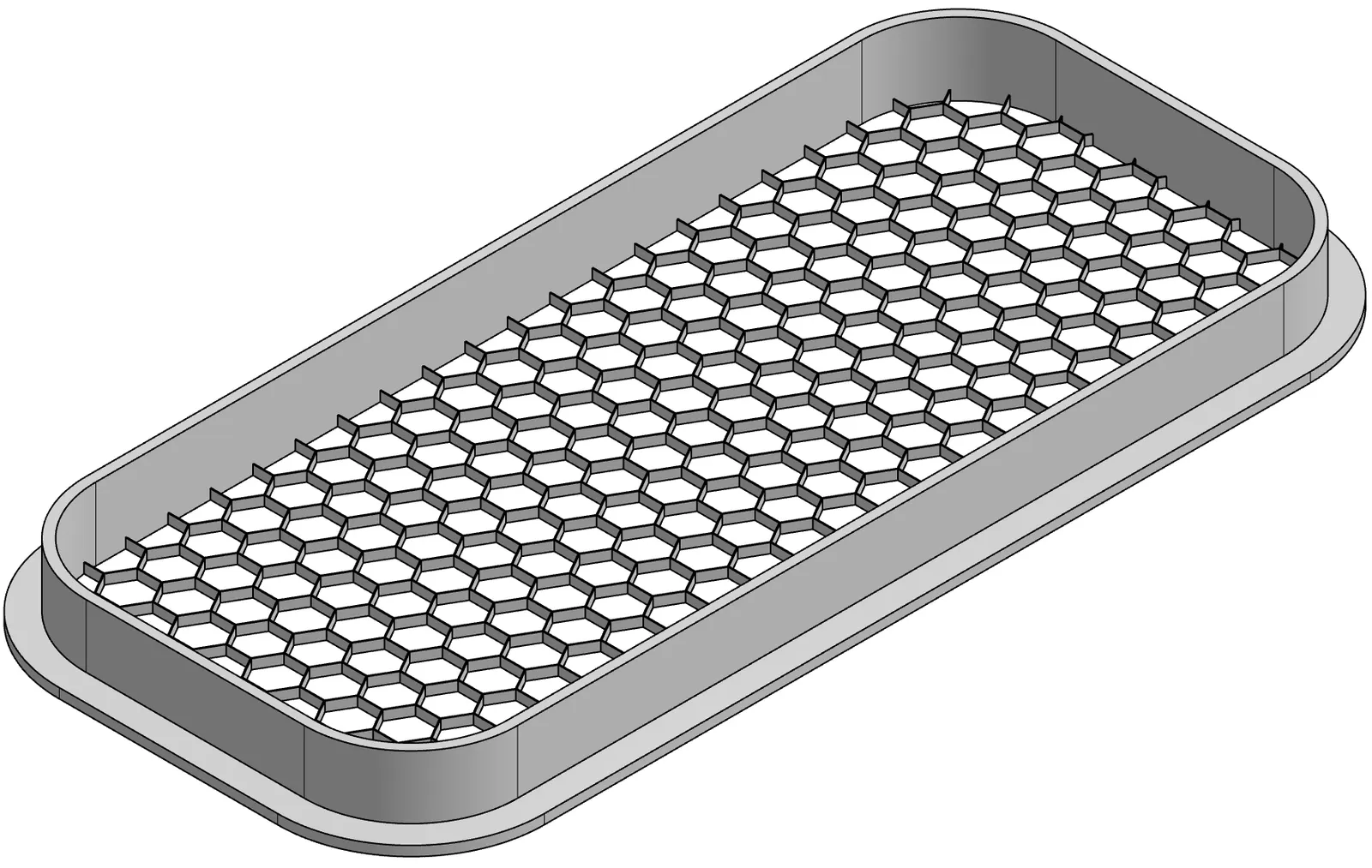 Render of the large vent as first modelled from the sample, with its original honeycomb grille