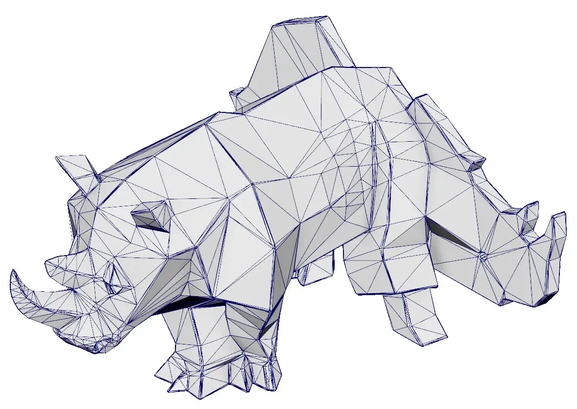Wireframe of the brigade's low-poly rhino model, before the torso was shortened