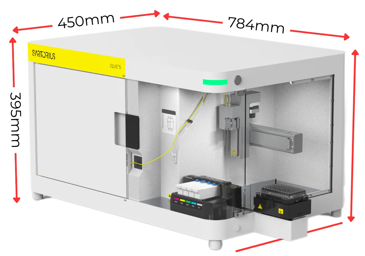 Render of the iQue 5 model with its size marked: 784 mm wide, 450 mm deep and 395 mm tall