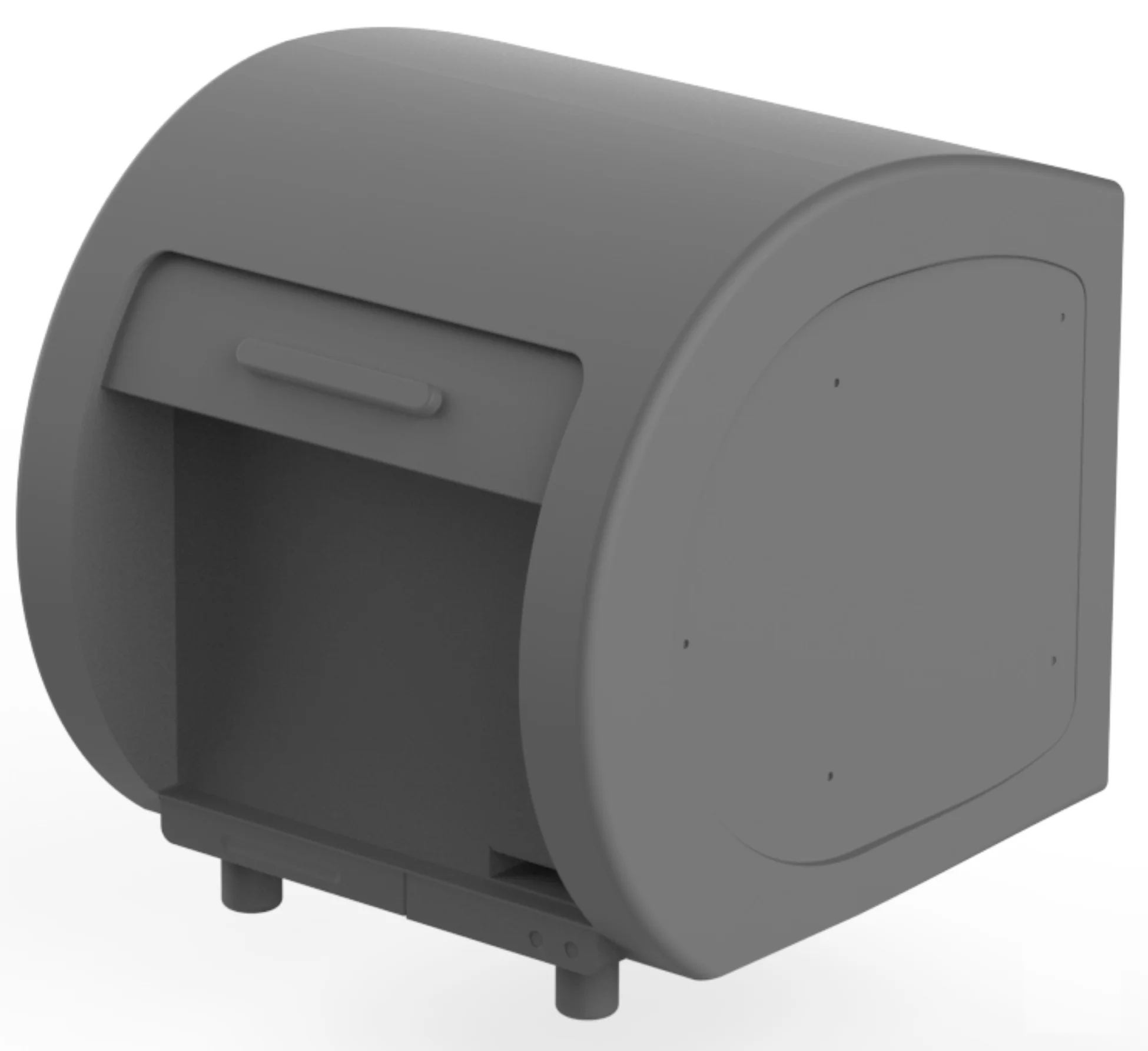 Render of the Octet model, a rounded grey body with a handle above its open front