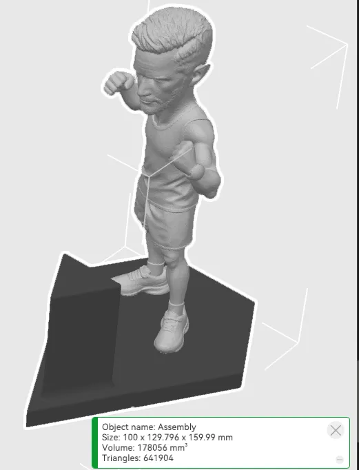 Render of the client's files: the 150 mm figure standing on the hexagon plate with the angled back panel fitted