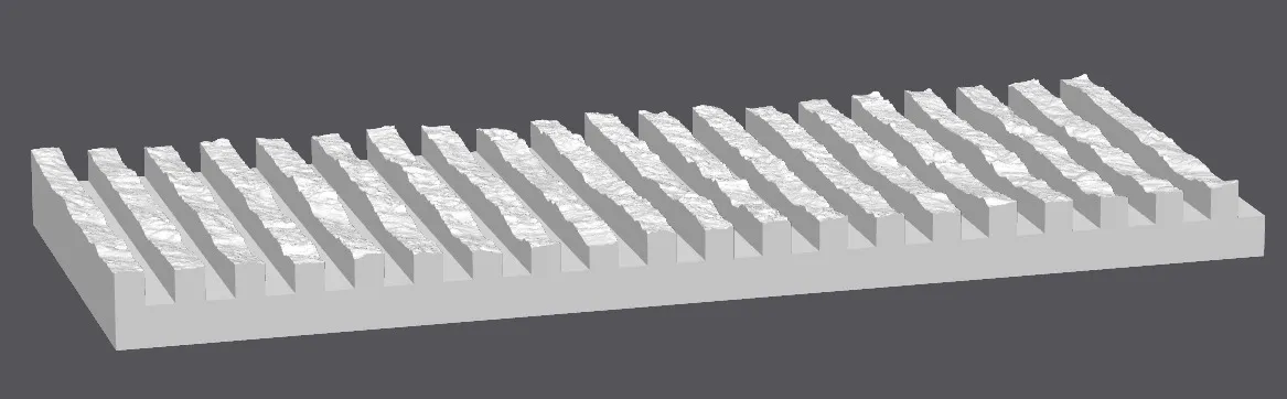 Render of the first texture swatch: a white plate with a row of raised, rock-textured ribs and grooves between them