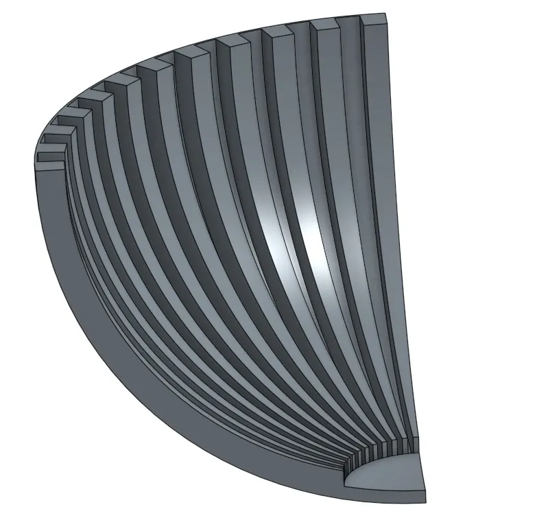 Render of the corner design Vault 7 approved: a grey quarter bowl of curved ribs with a reworked base