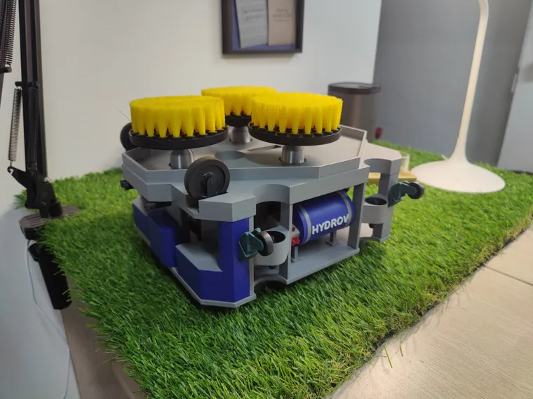 Engineered cleaning-robot prototype with 3D-printed chassis