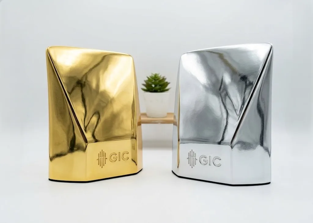Gold and chrome electroplated GIC corporate award trophies