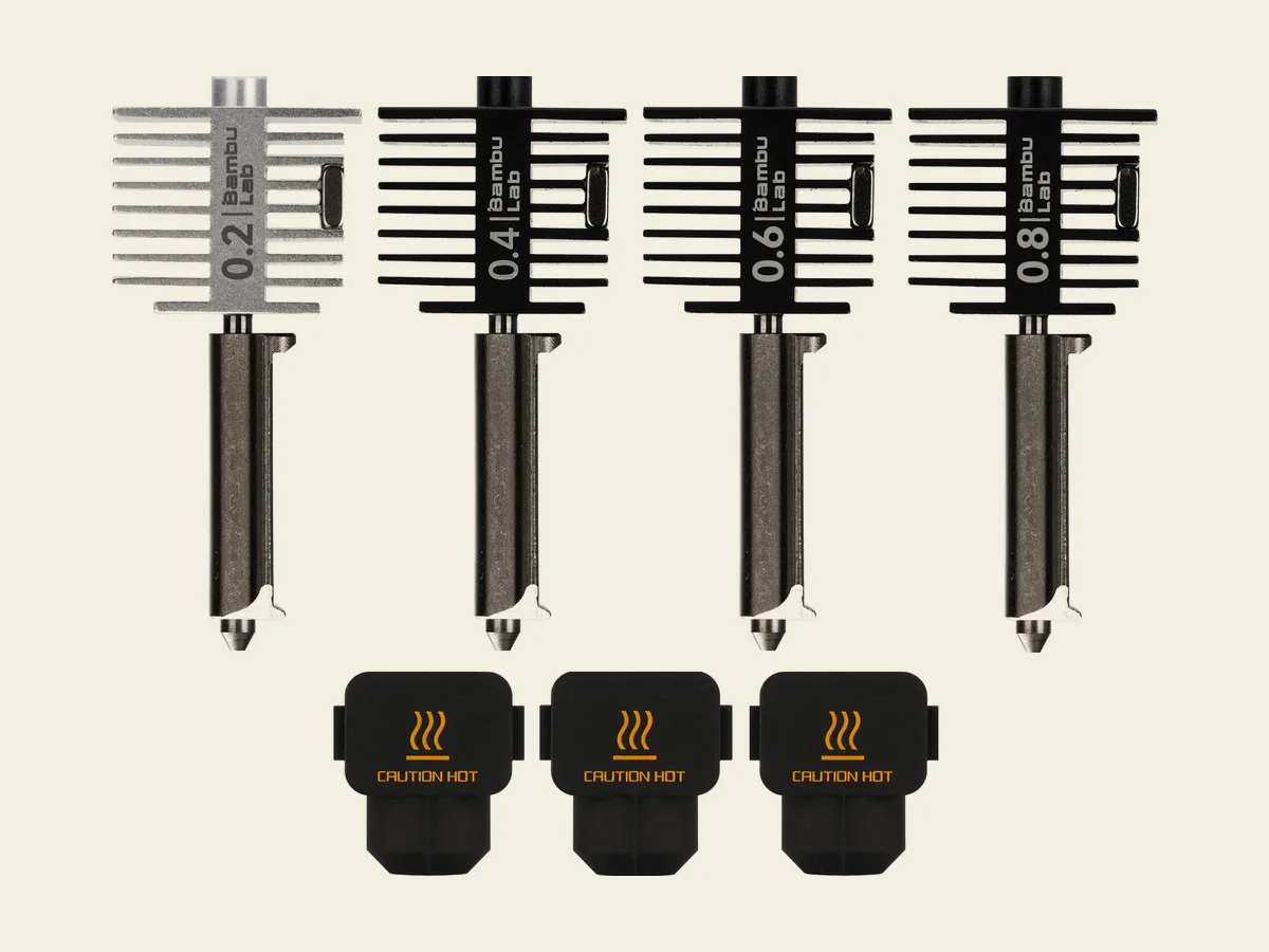 Bambu Lab A1 series hotends in 0.2, 0.4, 0.6 and 0.8mm with silicone socks