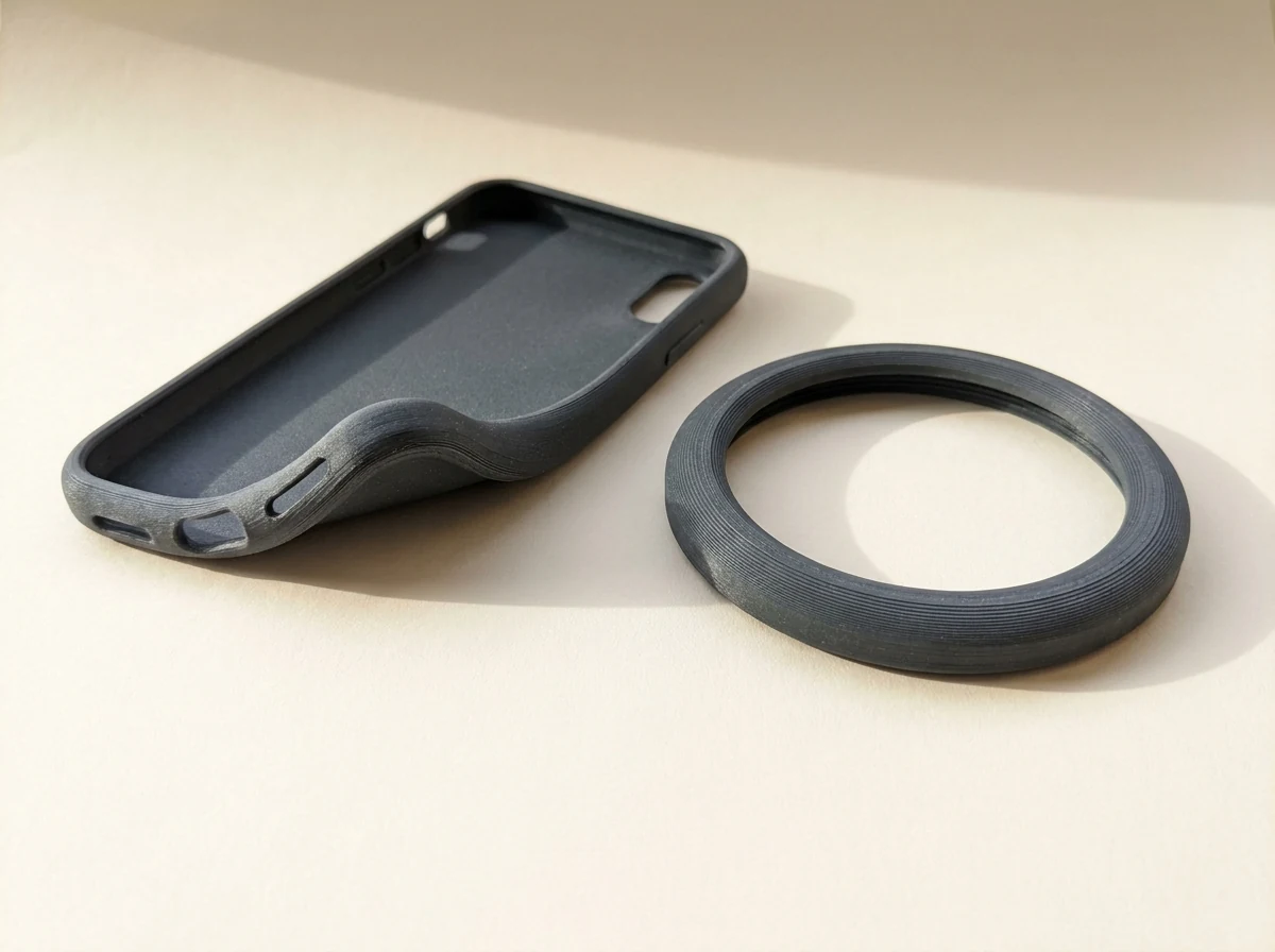 Flexible TPU parts: a phone case and a thick gasket ring