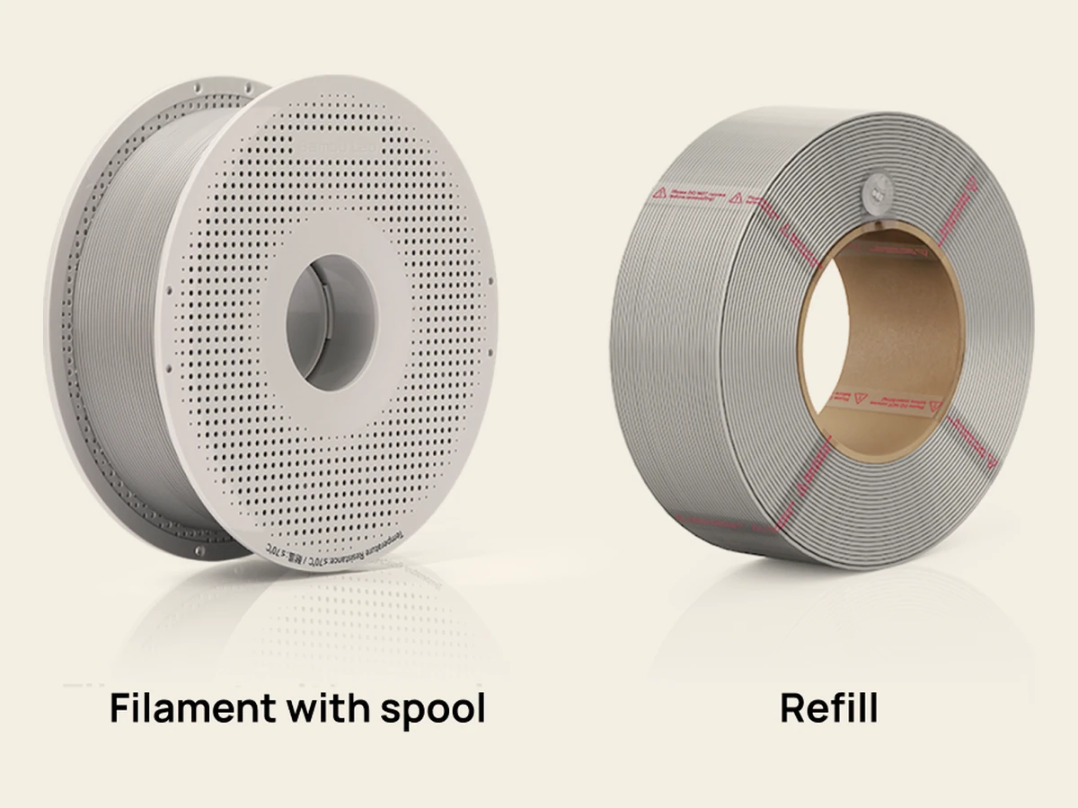Filament with spool, and the same filament as a refill.