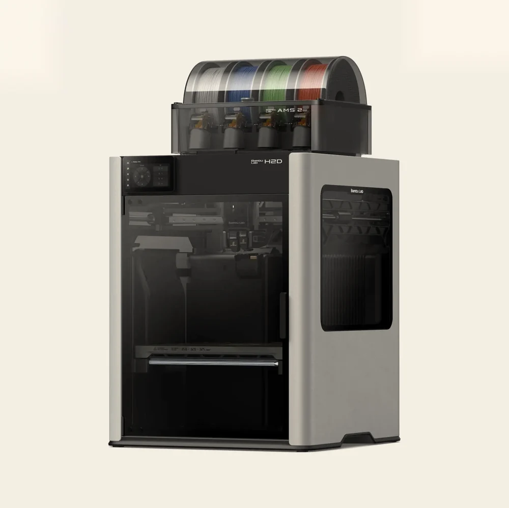 Bambu Lab H2D 3D printer with an AMS 2 Pro on top