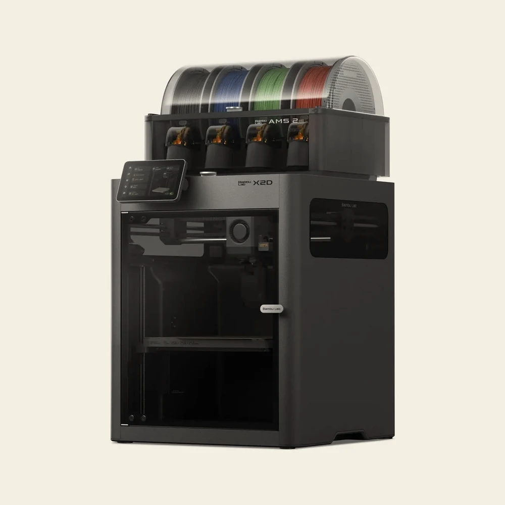 Bambu Lab X2D 3D printer with an AMS 2 Pro on top