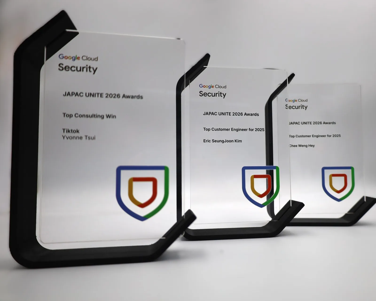 Three Arc plaques for Google Cloud Security's JAPAC UNITE 2026 awards