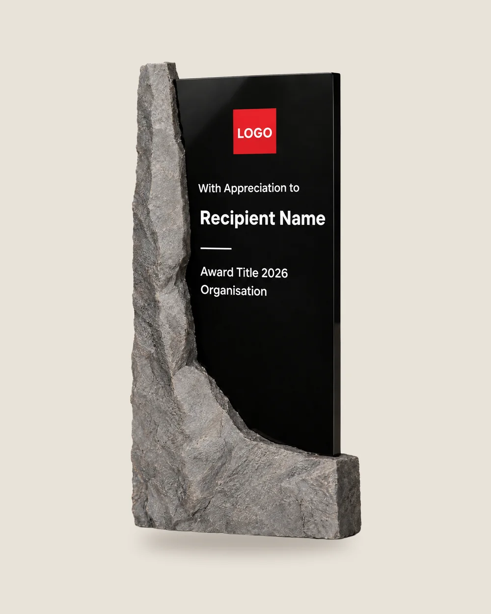 Cornerstone: Rock-edge award with a black panel